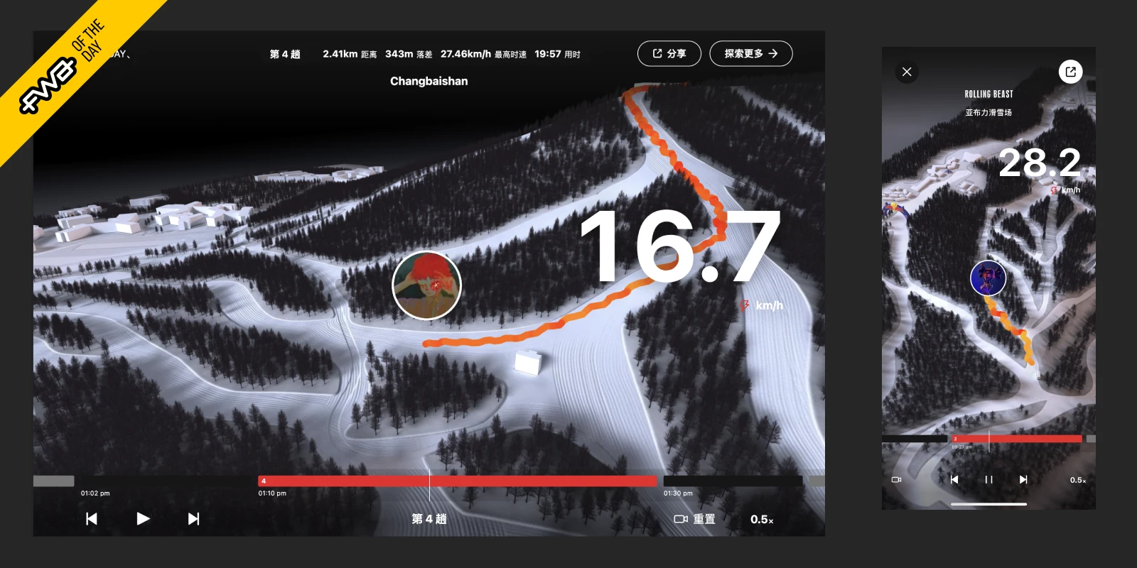rolling beast ski tracking app by Digital Creative wins FOW of the day