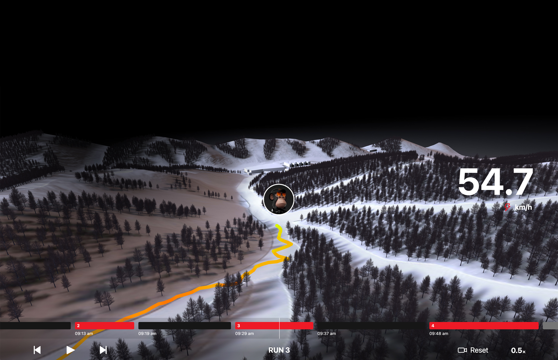 3D interactive ski tracking replay